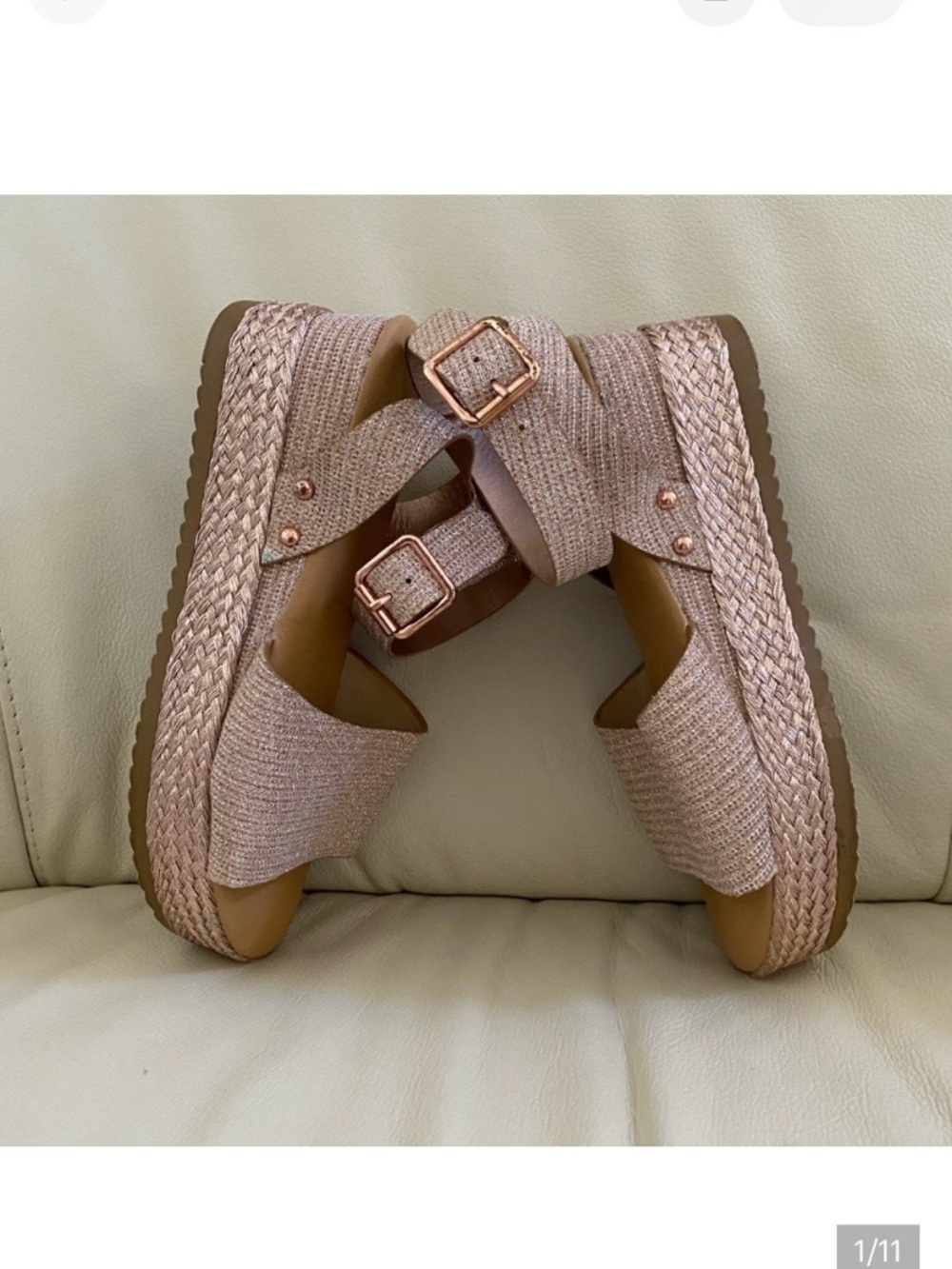 Women’s Rose Gold Platform Sandals with Buckle Straps